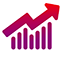 Upward trend arrow over bar graph
